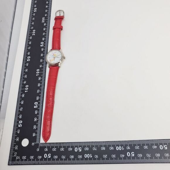 Disney Tinker Bell Holiday Quartz Watch Silver Red Leather - Picture 12 of 14